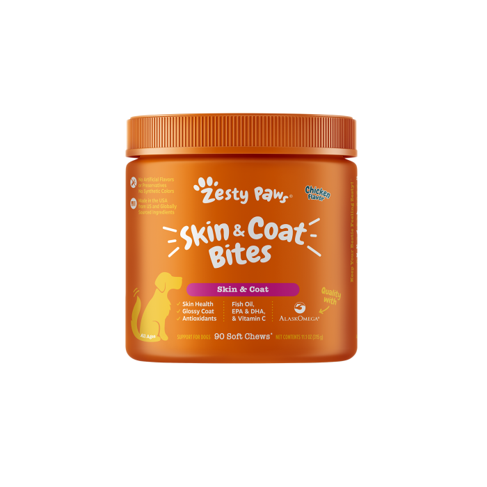 Zesty Paws Skin & Coat Bites 奧米加咀嚼軟粒 - 雞肉味(犬用)