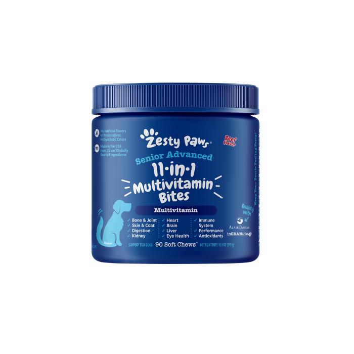 Zesty Paws 11-in-1 Multivitamin Bites 11合1多種維他命咀嚼軟粒 - 牛肉味(高齡犬用)